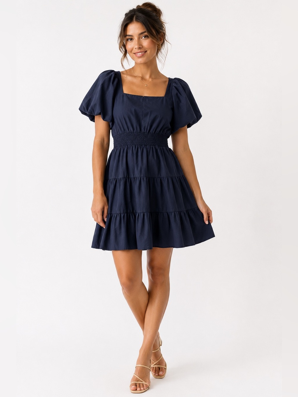 ANTONIO MELANI Navy Square-Neck Tiered Mini Dress